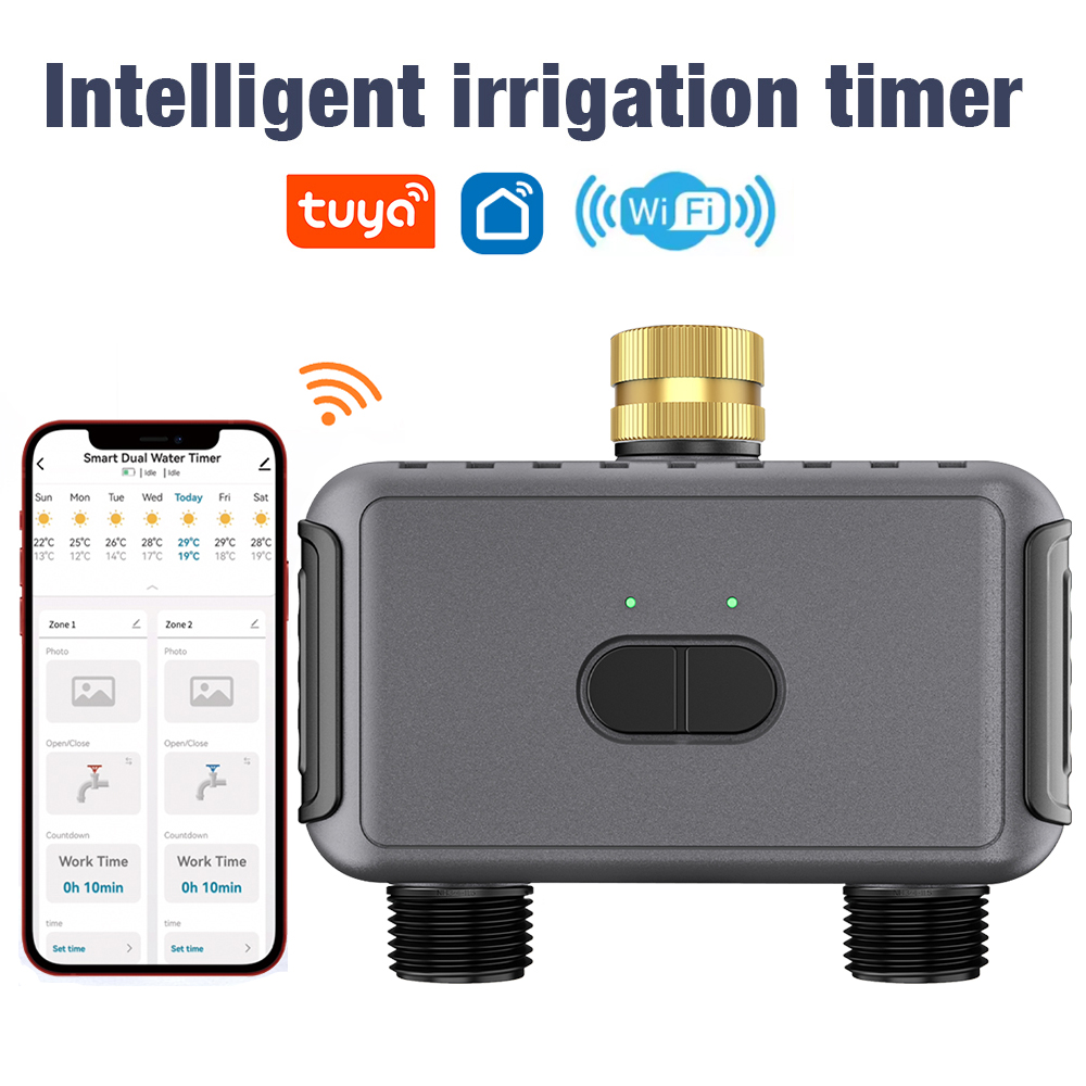 Smart Garden Iot - Tuya WiFi ウォータータイマースマート 2 コンセントスプリンクラータイマー庭の散水システム点滴灌漑コントローラ雨遅延プログラマー