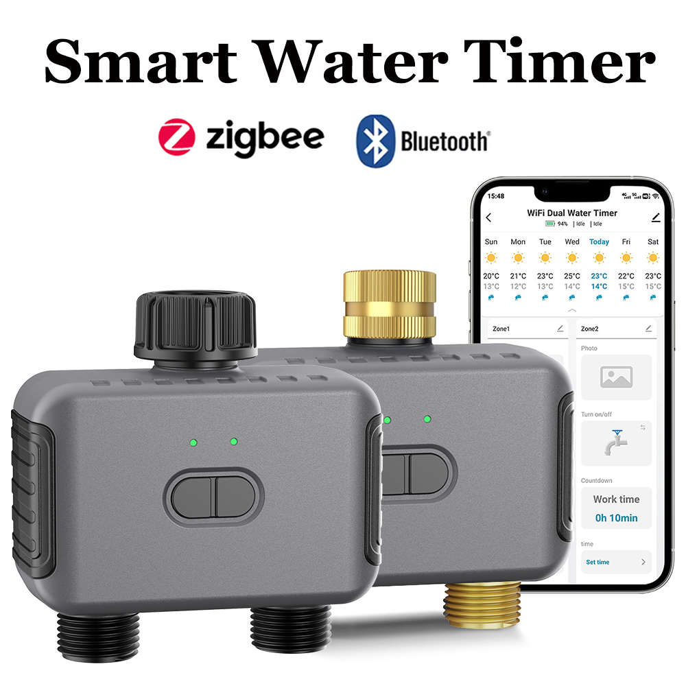 Smart Garden Water - Tuya スマートウォータータイマー Zigbee/BT 自動灌漑コントローラー 2 出口スプリンクラー庭の散水システムサポート