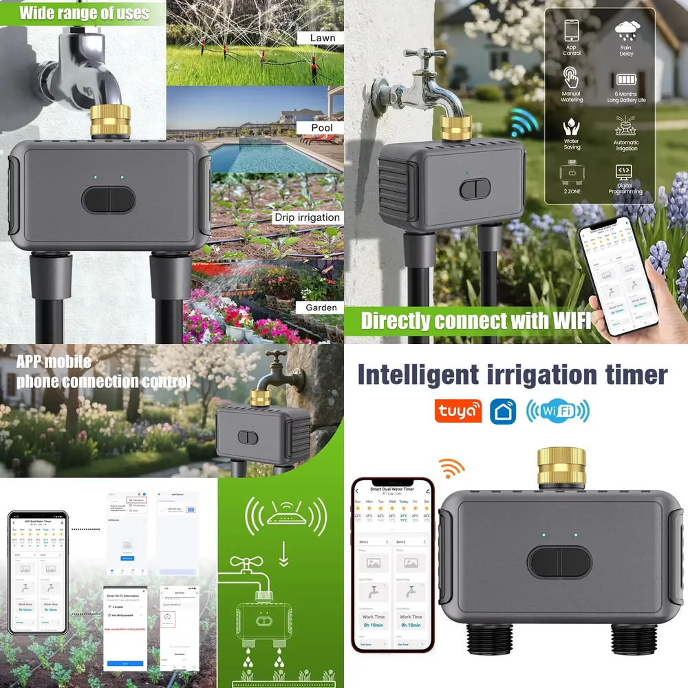 App Smart Garden - WAP01 WiFiアプリ制御 デュアルホース水タイマー スマート2口スプリンクラータイマー ガーデン散水システム 点滴灌漑