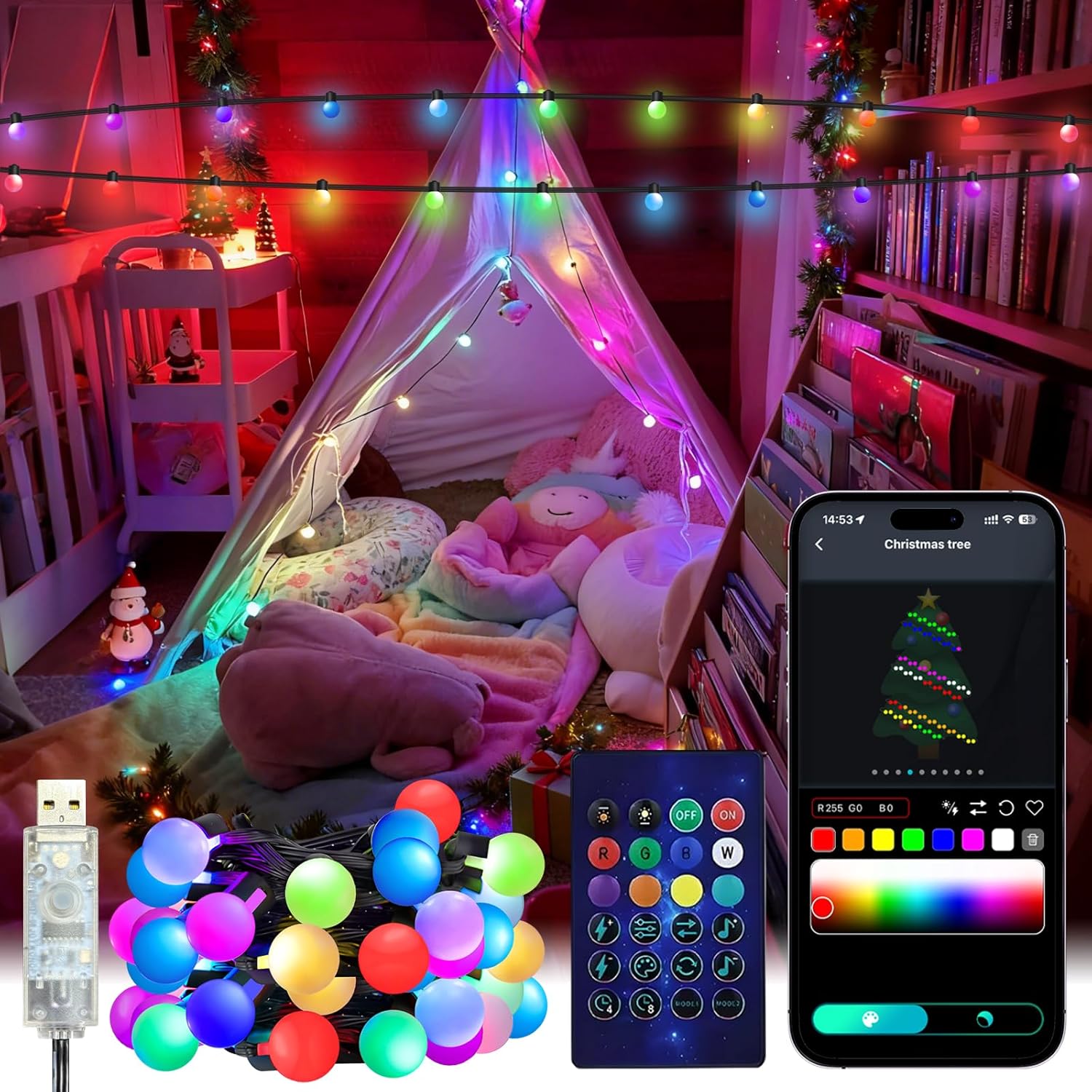 App Smart Garden - スマートグローブストリングライト 5/10M RGB カラーチェンジLEDストリングフェアリーライト アプリ＆リモコン付き ガーデンパーティー