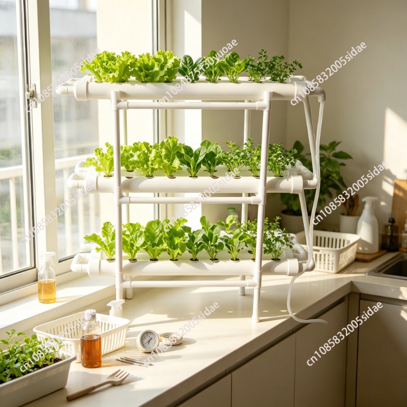 Indoor Herb Garden Kit - 3層式水耕栽培システムキット 108サイト PVCパイプ 土を使わない野菜・ハーブ栽培システム 室内農業用