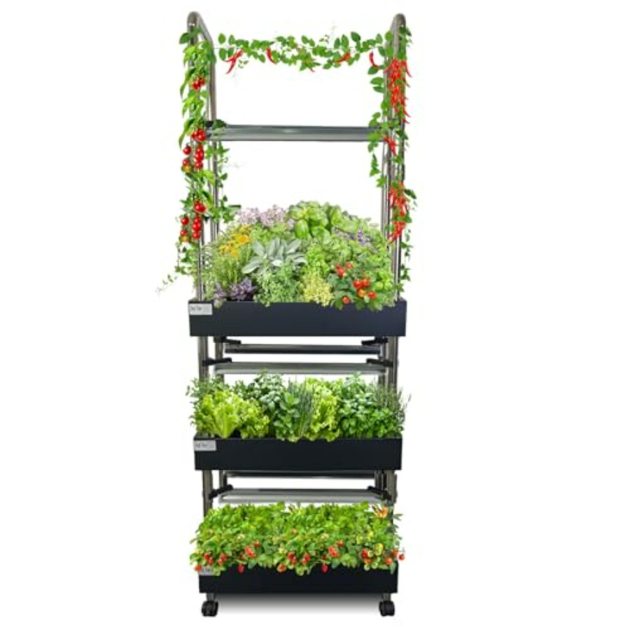 Smart Garden Water - 屋内水耕栽培システム：スマートフルスペクトルライト付き垂直庭園、自動水循環、ホワイトアルミフレーム