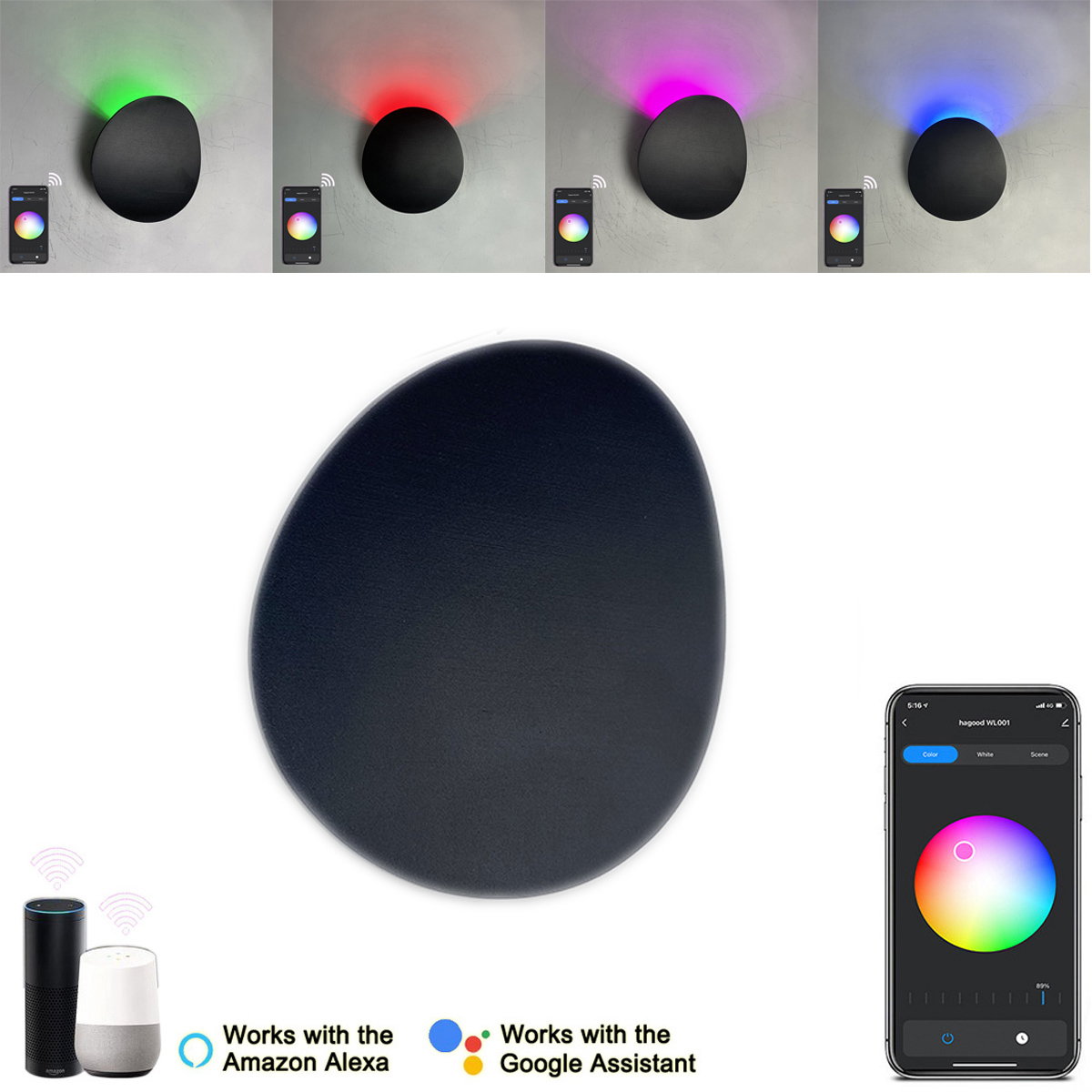 Smart Garden Rooms - インテリジェントLEDウォールランプ,9w,rgbw,wifi,bluetooth,アプリケーション制御,調光可能,屋内および屋外用,防水ip65,庭および庭の装飾