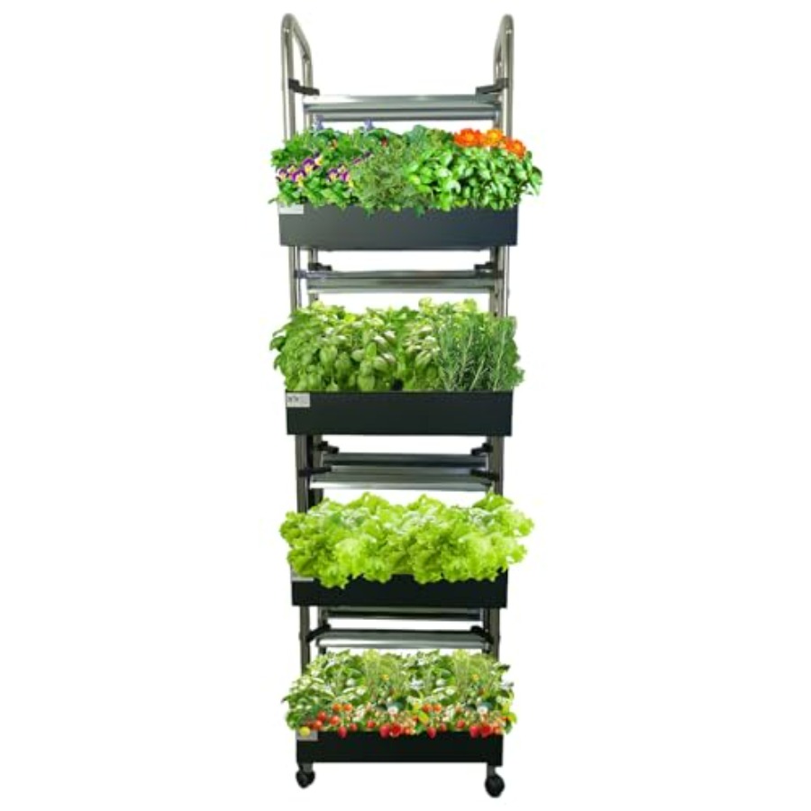 Smart Garden Water - 屋内水耕栽培システム：スマートフルスペクトルライト付き垂直庭園、自動水循環、ホワイトアルミフレーム