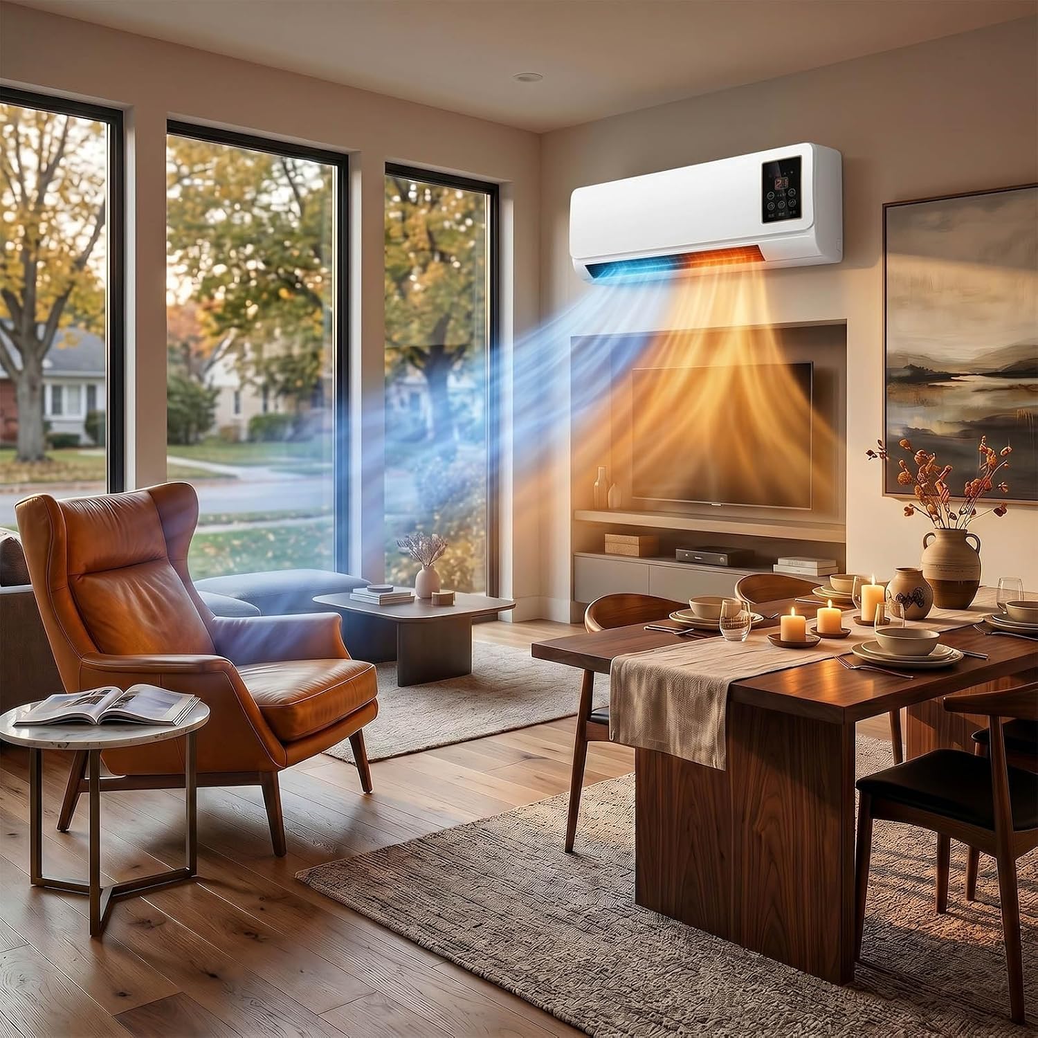 Smart Garden Rooms - 壁掛け式エアコンファン＆ヒーターコンボ、スマート2-in-1ダクトレスルームエアコンユニット、リモコン付き、24時間タイマー、LEDディスプレイ、静音小型ポータブルスペースクーラー（寝室やガレージ用）（ホワイト）