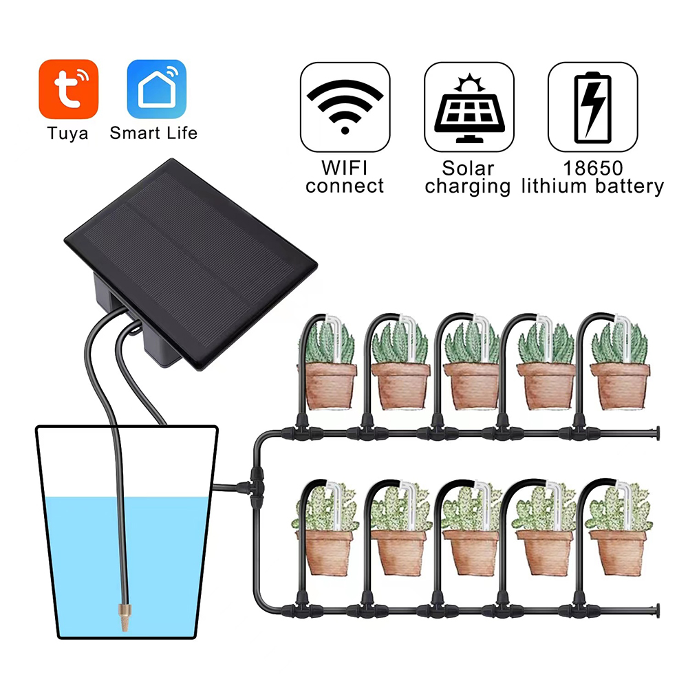Smart Garden Iot - Tuya WiFi ソーラーウォーターポンプタイマー自動点滴灌漑キット散水タイマー携帯電話リモコン灌漑システム