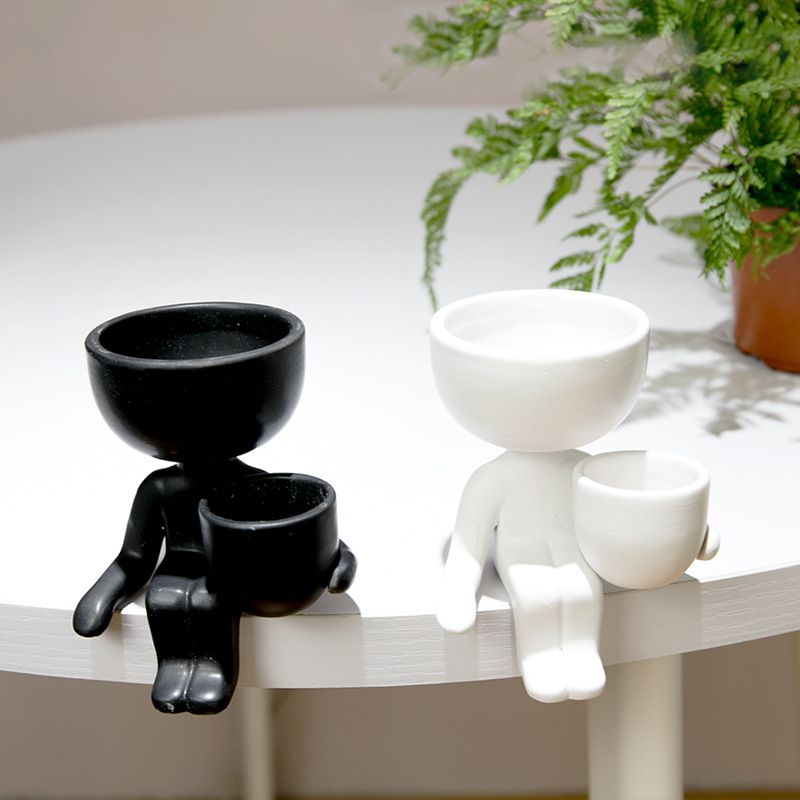 Indoor Herb Garden Kit - ヘアトイドセラミックフラワーポット、クリエイティブなオフィスとリビングルーム、ミニ植物花瓶、家の装飾クラフトギフト