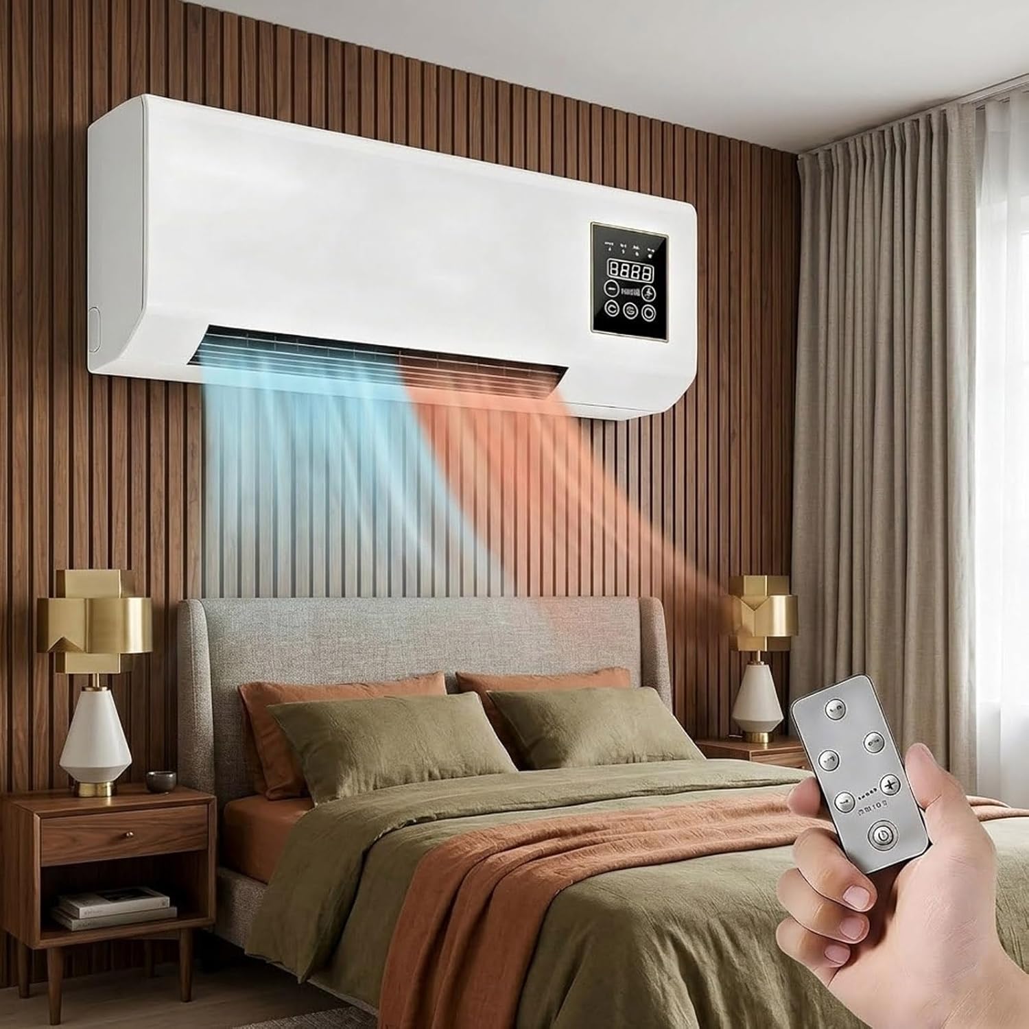 Smart Garden Rooms - 壁掛け式エアコンファン、2-in-1暖房・冷却コンボ、1800W PTCスペースヒーターコンボユニット、リモコン付き8時間タイマー、静音ダクトレススマートエアフロー（浴室・オフィス用）（ホワイト）