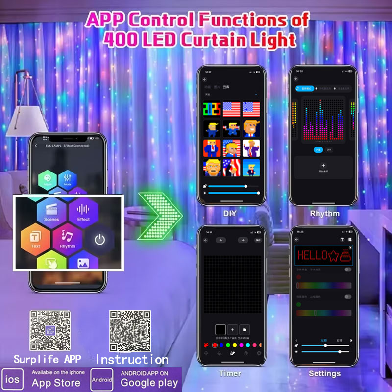 スマートLEDカーテンライト DIYポイントコントロール フ - App Smart Garden のレビューと価格
