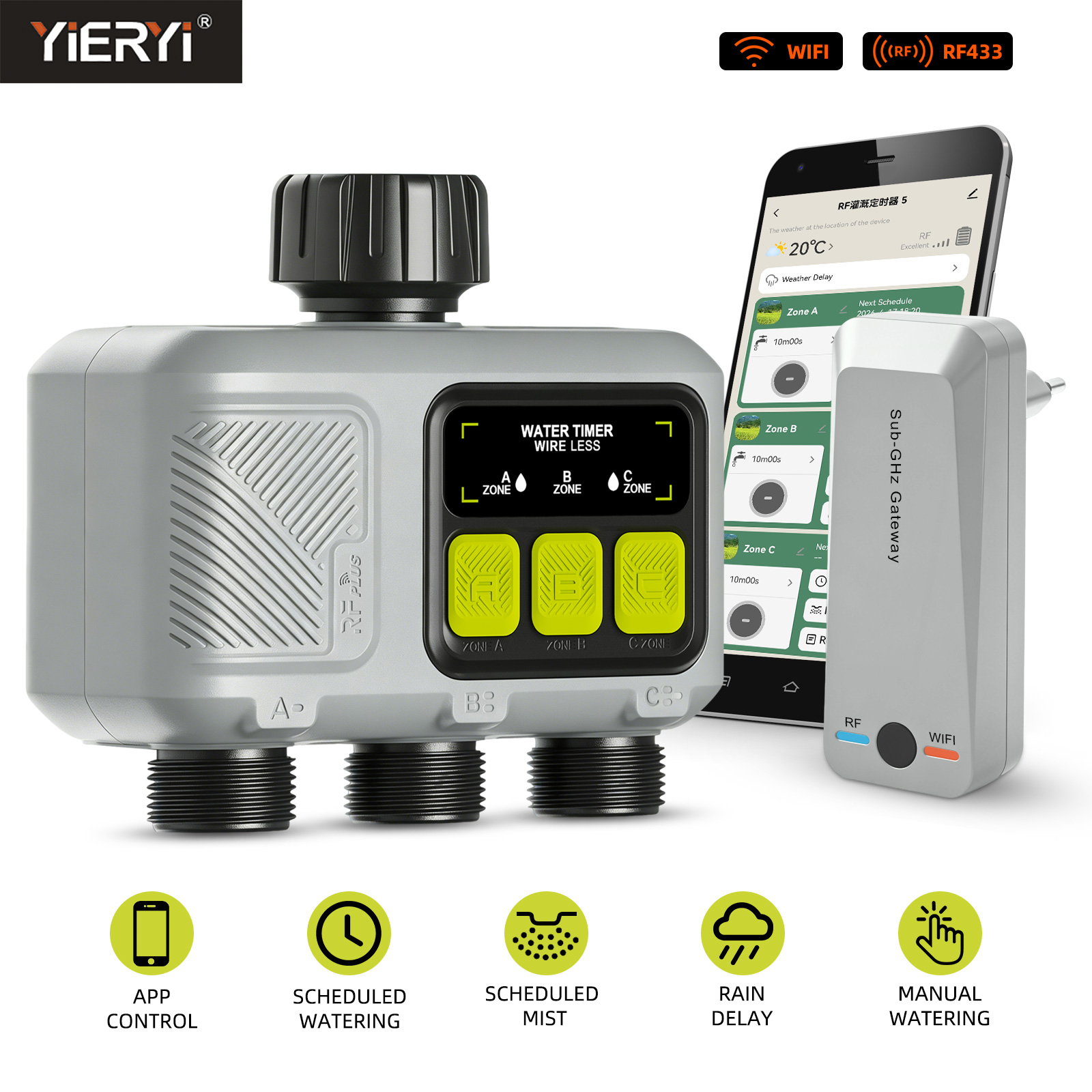 Yieryi 3ゾーンスマートウォータータイマー WiFiガ - App Smart Garden のレビューと価格