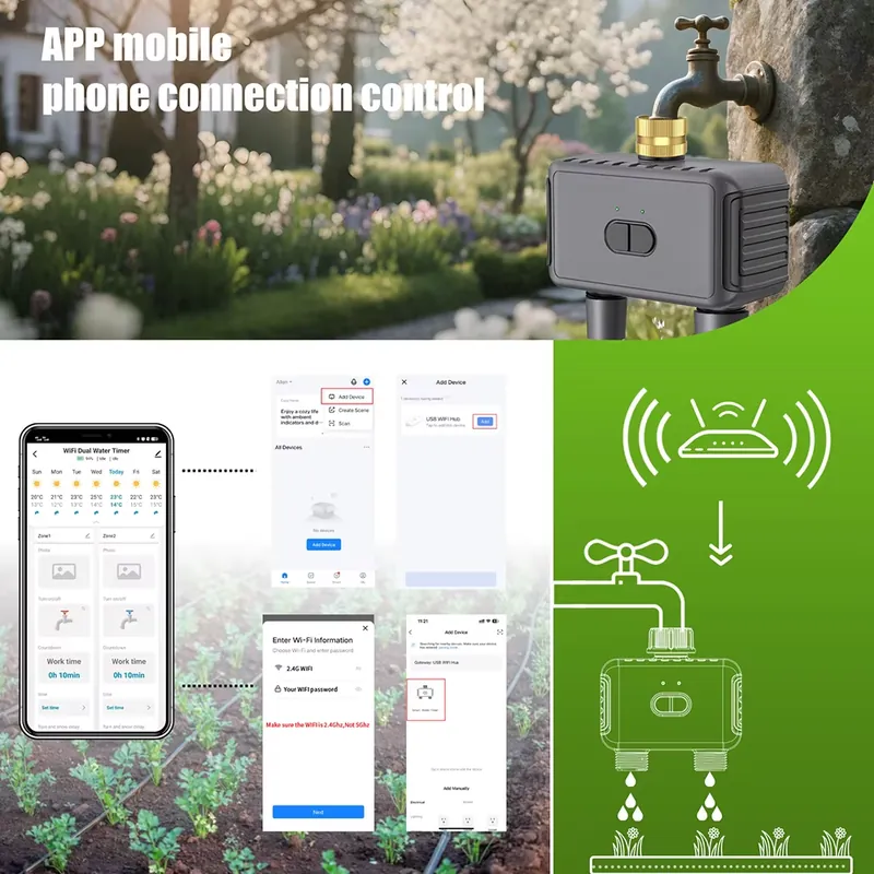 WAP01 WiFiアプリ制御 デュアルホース水タイマー ス - App Smart Garden のレビューと価格