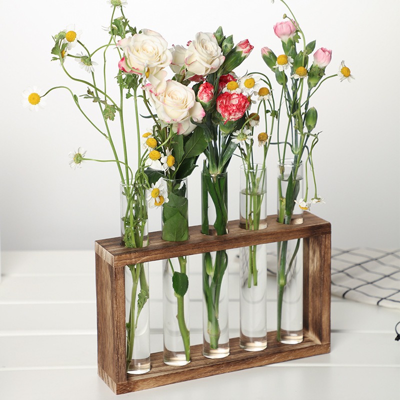 5チューブガラス水耕プランター 木製スタンド付き 自動給水壁 - Indoor Herb Garden Kit のレビューと価格