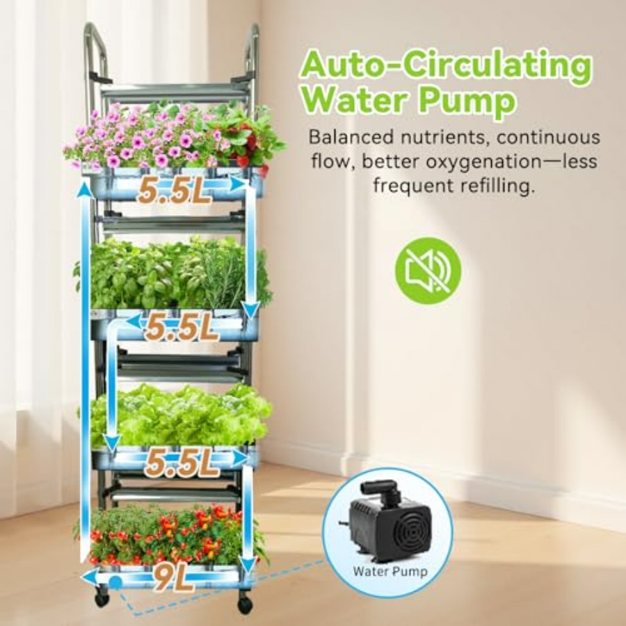 屋内水耕栽培システム：スマートフルスペクトルライト付き垂直庭 - Smart Garden Water のレビューと価格