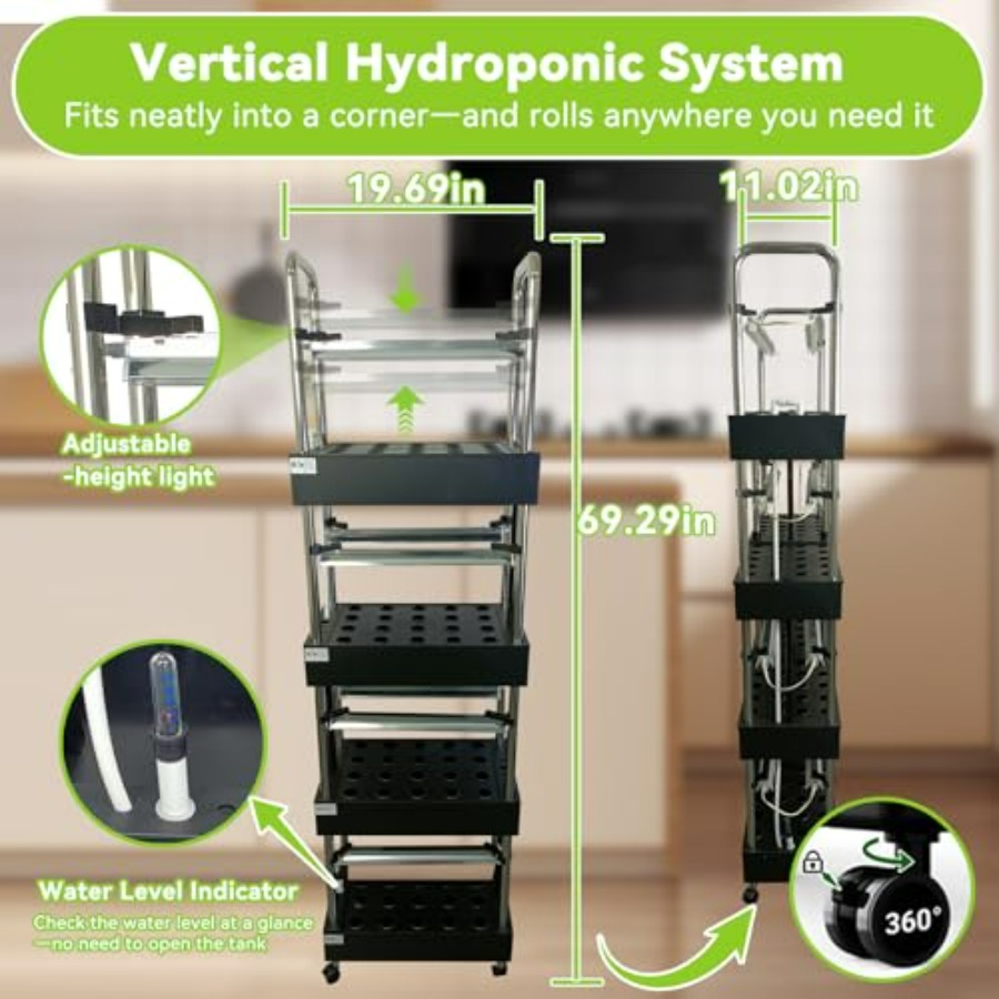 屋内水耕栽培システム：スマートフルスペクトルライト付き垂直庭 - Smart Garden Water のレビューと価格