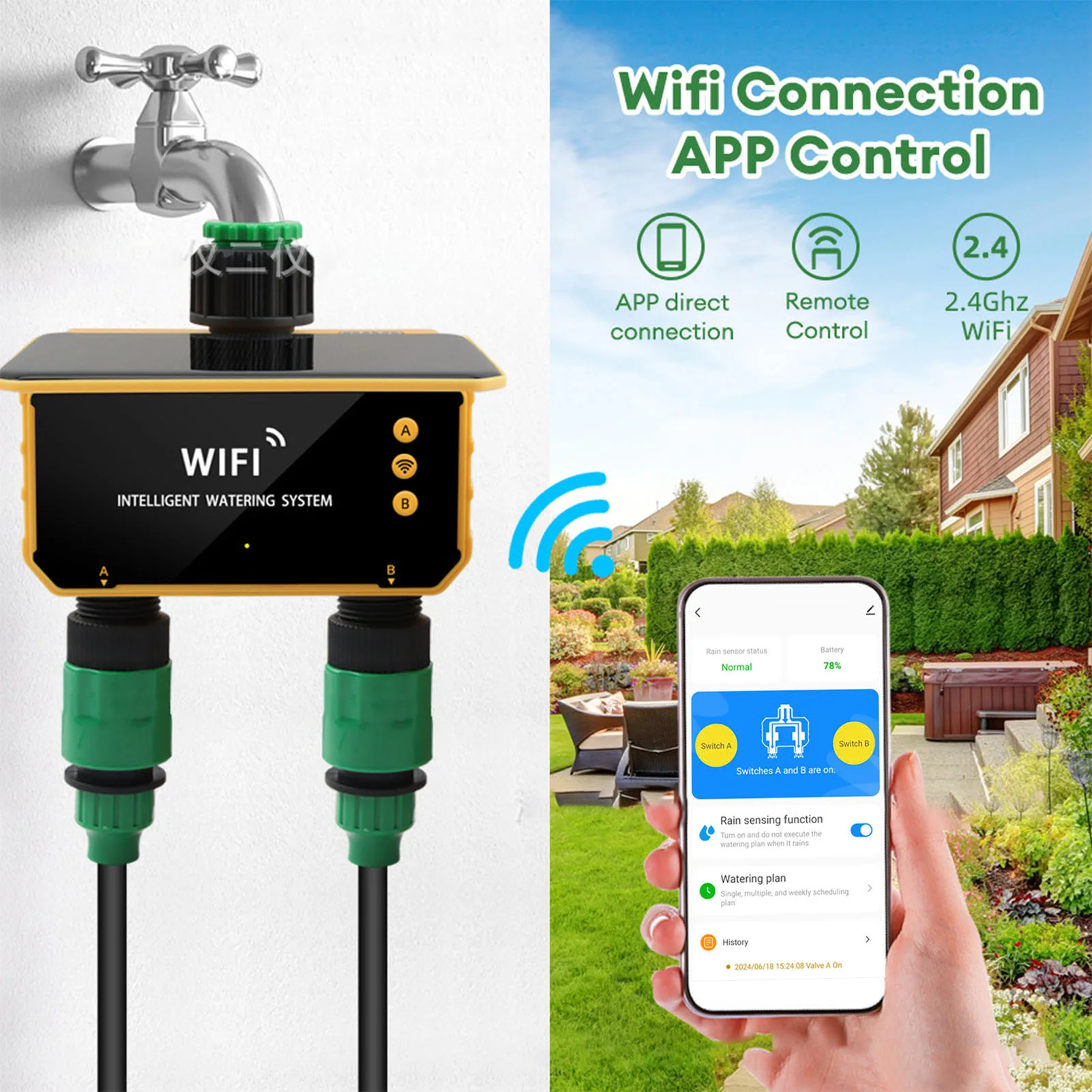 ソーラーWiFiスマート灌漑タイマー雨感知機能APP制御2口 - App Smart Garden のレビューと価格