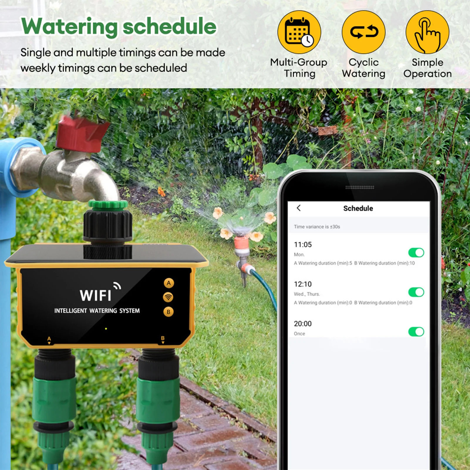 ソーラーWiFiスマート灌漑タイマー雨感知機能APP制御2口 - App Smart Garden のレビューと価格