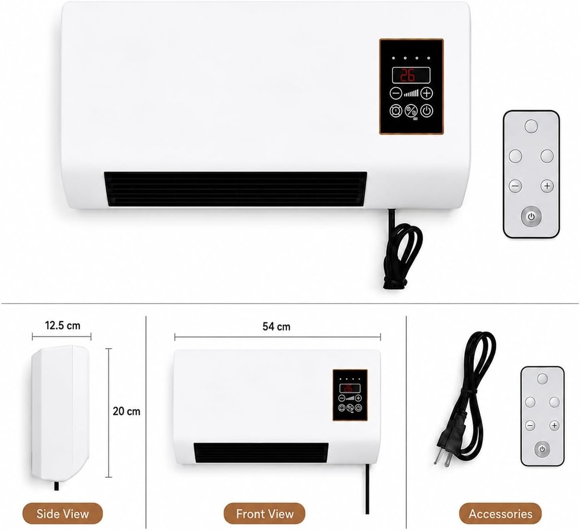 1800W 壁掛けエアコンファン＆ヒーターコンボ、ポータブル - Smart Garden Rooms のレビューと価格
